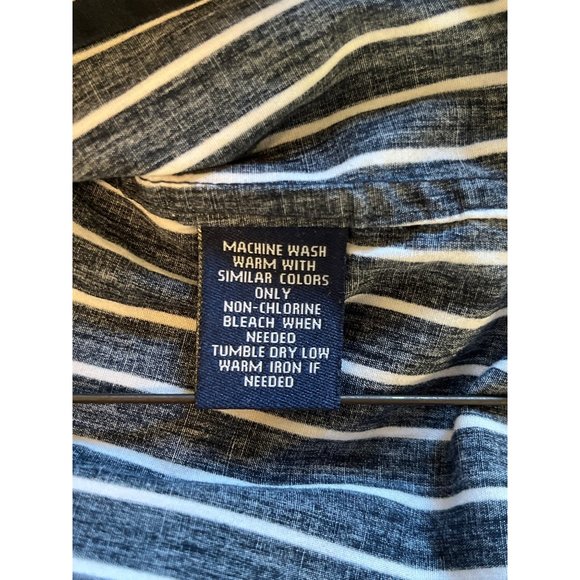 Chaps Button Up Shirt 1X Blue White Stripe 100% Cotton Embroidered Logo - Picture 7 of 8